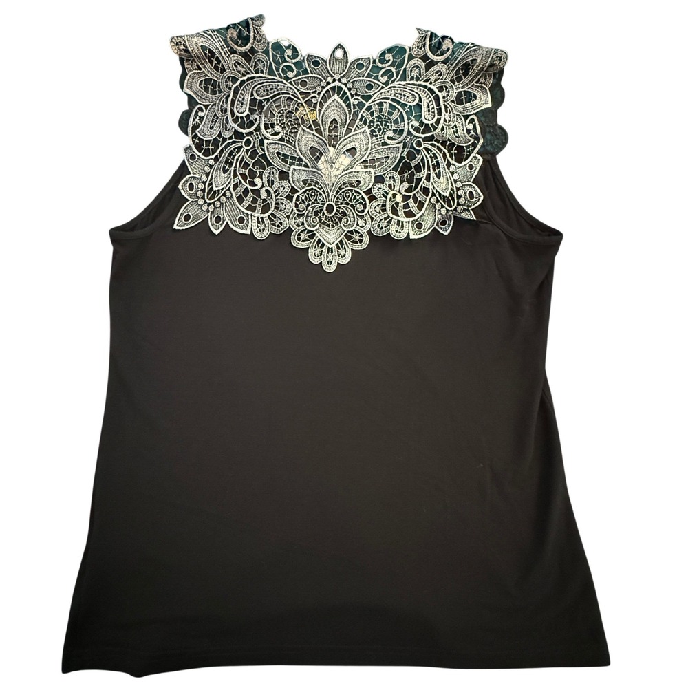 Joan Boyce Black Lace Overlay Sleeveless Top M Gorgeous NWT‎ - Picture 6 of 13